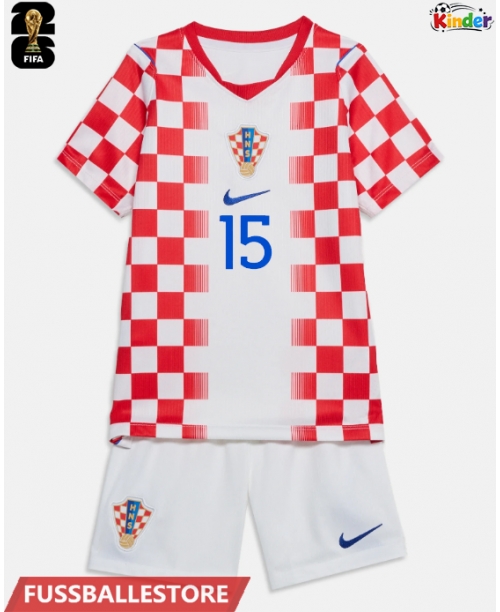 Günstige Kroatien Mario Pasalic #15 Heimtrikotsatz Kinder WM 2026 Kurzarm (+ Kurze Hosen)